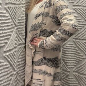 Lucky Brand Cream and Gray Striped Cardigan